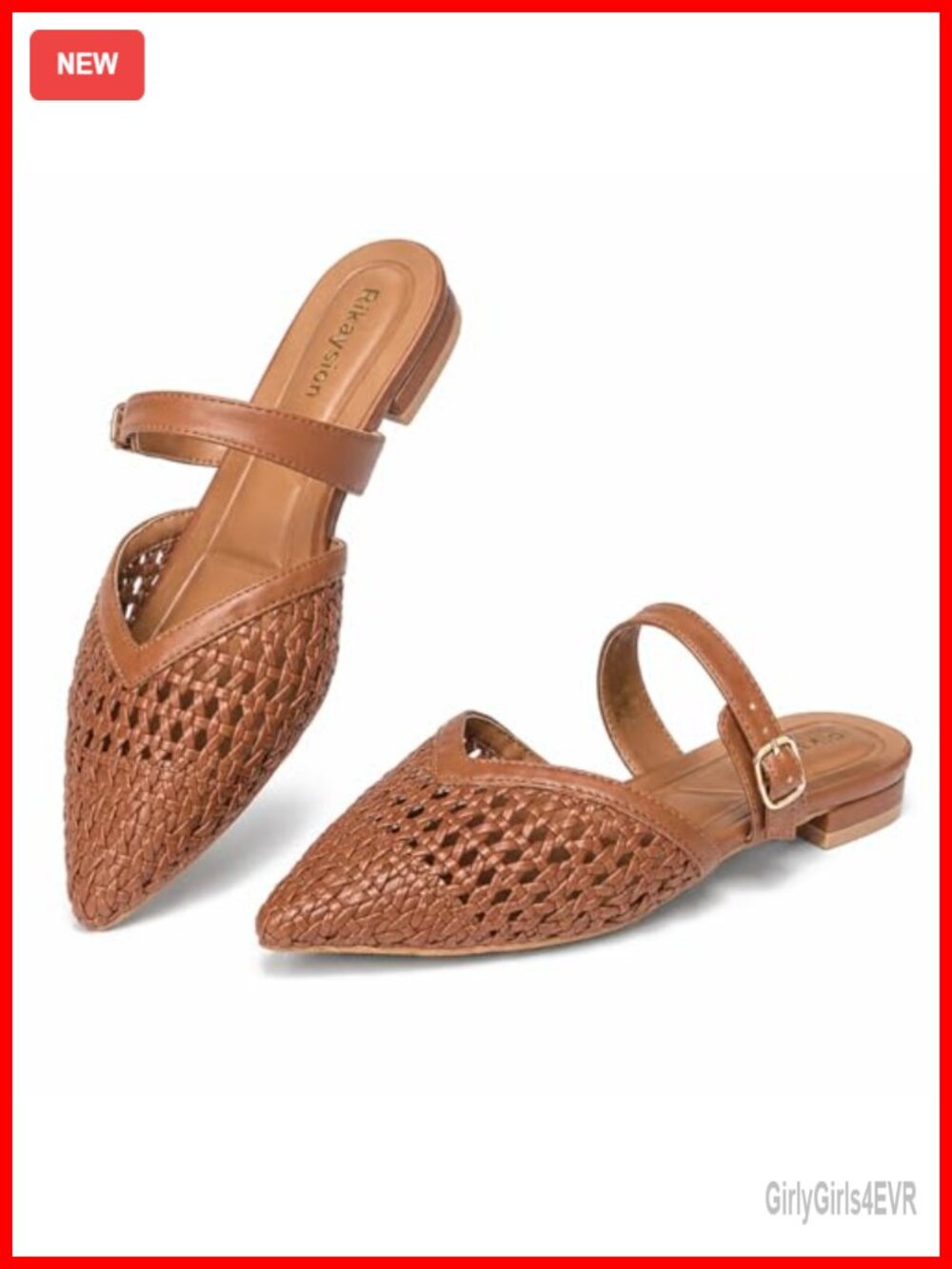 Woven Cutout Mules Pointed Toe Flats Adjustable Strap Slip-On